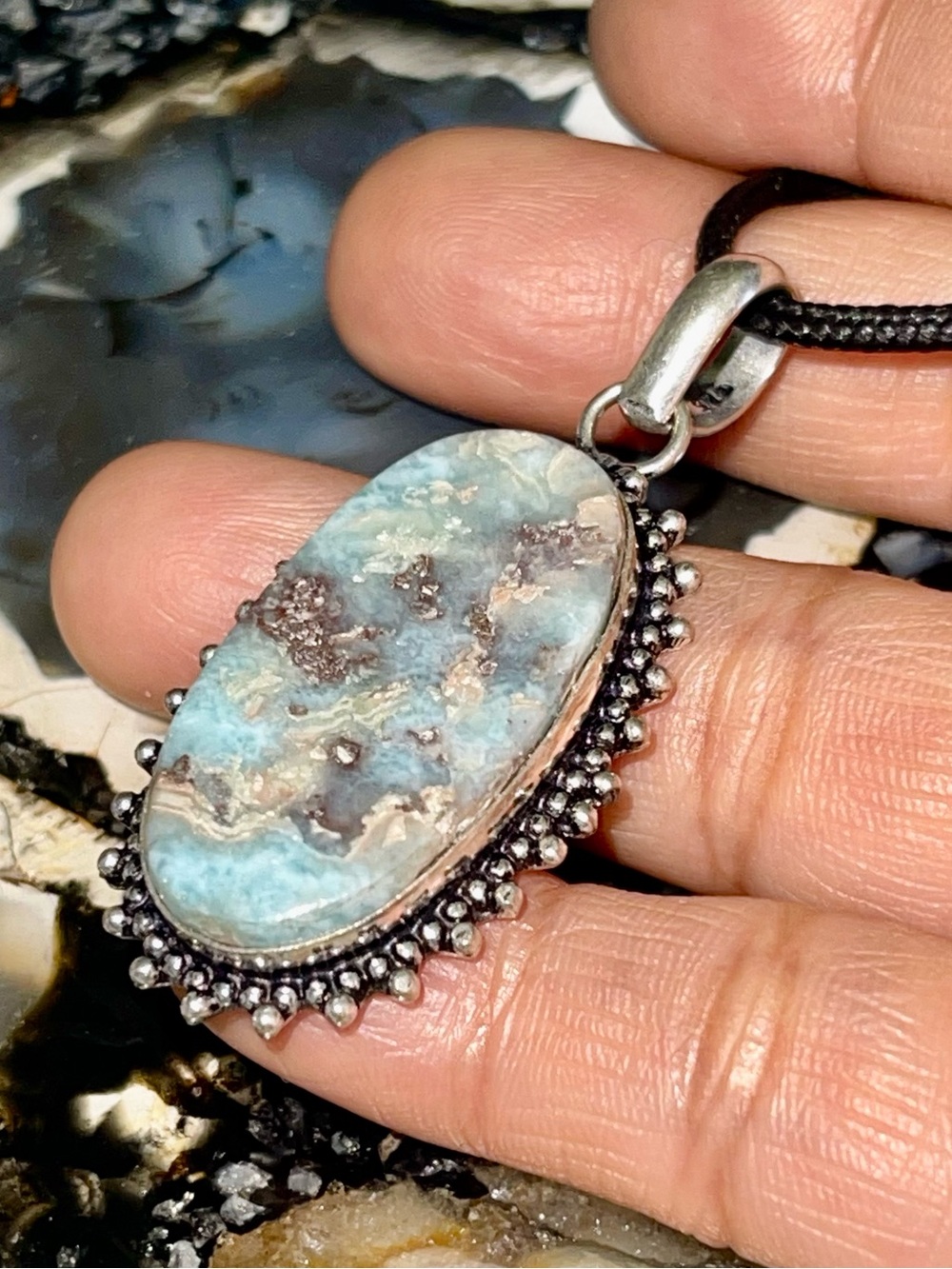 Caribbean DR Larimar Crystal Pendant 2” - Picture 3 of 11